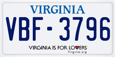 VA license plate VBF3796