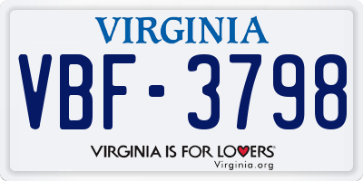 VA license plate VBF3798