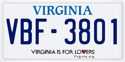 VA license plate VBF3801