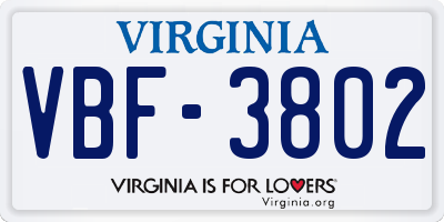 VA license plate VBF3802