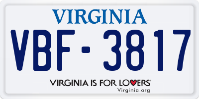 VA license plate VBF3817