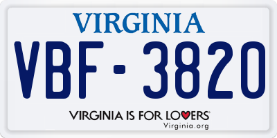 VA license plate VBF3820