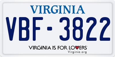 VA license plate VBF3822