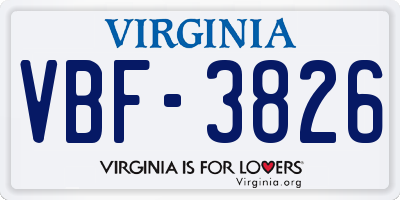 VA license plate VBF3826