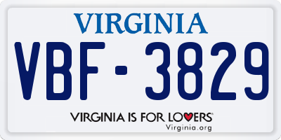 VA license plate VBF3829