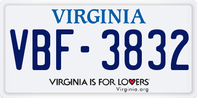 VA license plate VBF3832