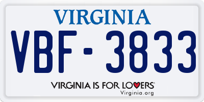 VA license plate VBF3833