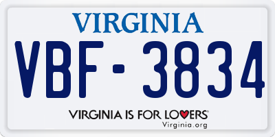 VA license plate VBF3834