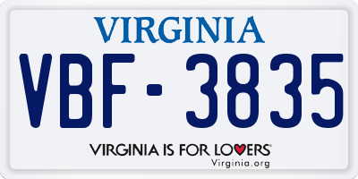 VA license plate VBF3835