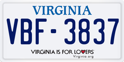 VA license plate VBF3837