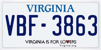 VA license plate VBF3863