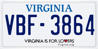 VA license plate VBF3864