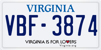 VA license plate VBF3874