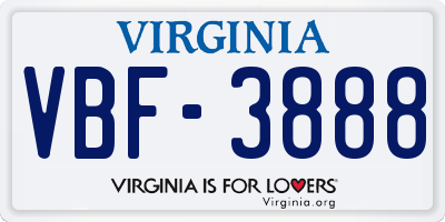VA license plate VBF3888