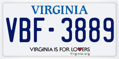 VA license plate VBF3889