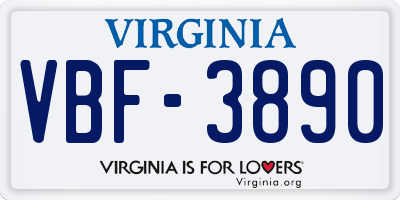 VA license plate VBF3890