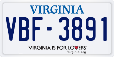 VA license plate VBF3891