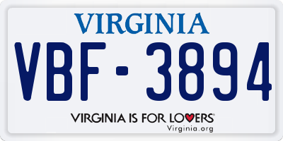 VA license plate VBF3894