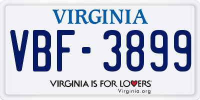 VA license plate VBF3899