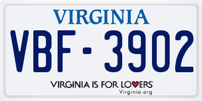 VA license plate VBF3902