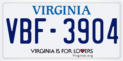 VA license plate VBF3904