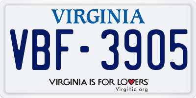 VA license plate VBF3905