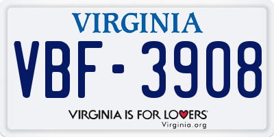 VA license plate VBF3908