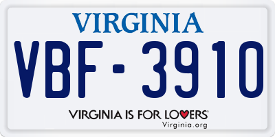 VA license plate VBF3910