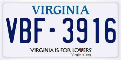 VA license plate VBF3916