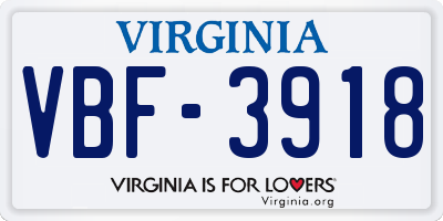 VA license plate VBF3918