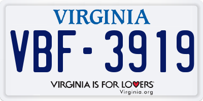 VA license plate VBF3919