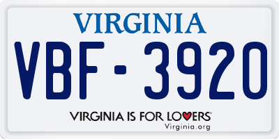 VA license plate VBF3920