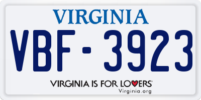 VA license plate VBF3923