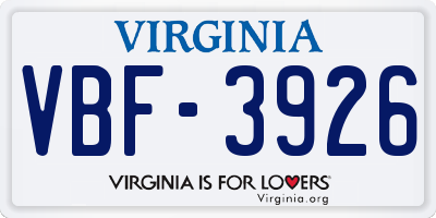 VA license plate VBF3926