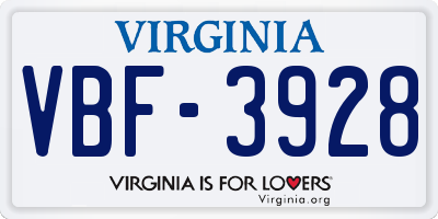VA license plate VBF3928