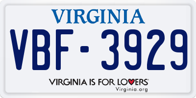 VA license plate VBF3929