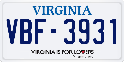 VA license plate VBF3931