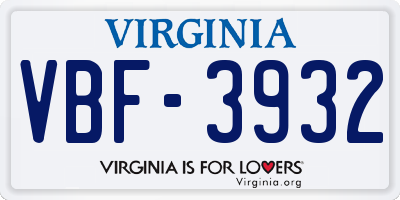 VA license plate VBF3932