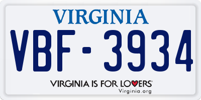VA license plate VBF3934