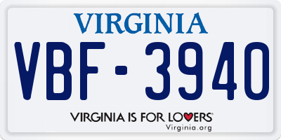 VA license plate VBF3940