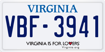 VA license plate VBF3941