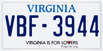 VA license plate VBF3944