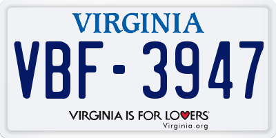 VA license plate VBF3947
