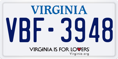 VA license plate VBF3948