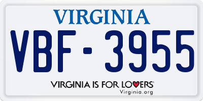 VA license plate VBF3955