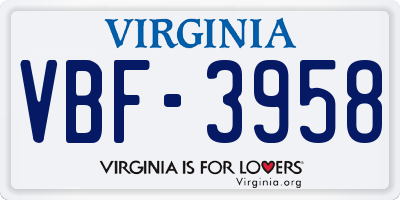 VA license plate VBF3958