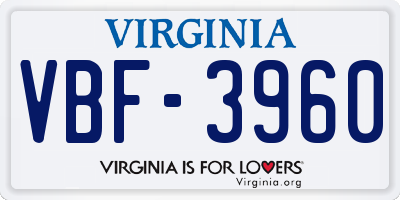 VA license plate VBF3960
