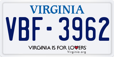 VA license plate VBF3962