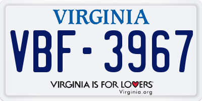 VA license plate VBF3967