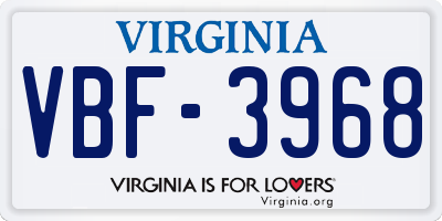 VA license plate VBF3968
